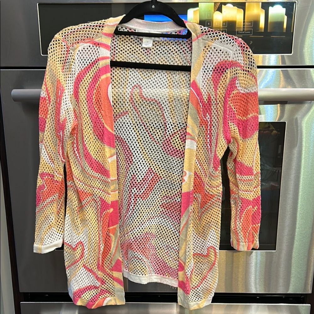 Christopher & Banks Pink and Yellow Artistic Cardigan